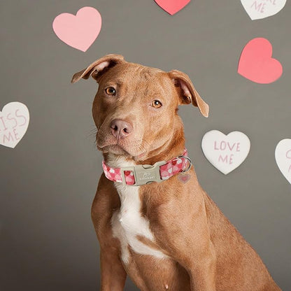 Valentine's Day Dog Collar - Cute Pink Valentines Dog Collar Girl Boy Durable Adjustable Love Heart Pattern Charm Dog Collars for Small Medium Large Dogs XL