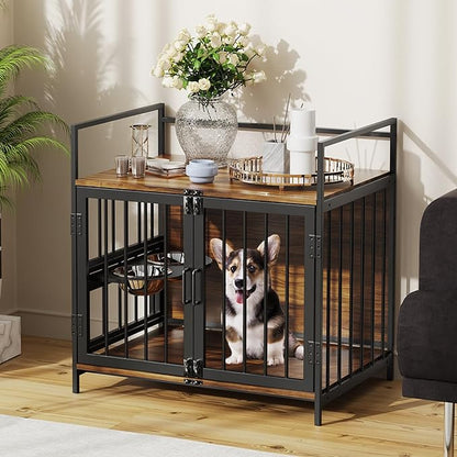 LOVMOR Dog Crate Furniture-Style Cages for Dogs Indoor Heavy Duty Super Sturdy Dog Kennels with 2 Stainless Steel Bowls and Dog Pad