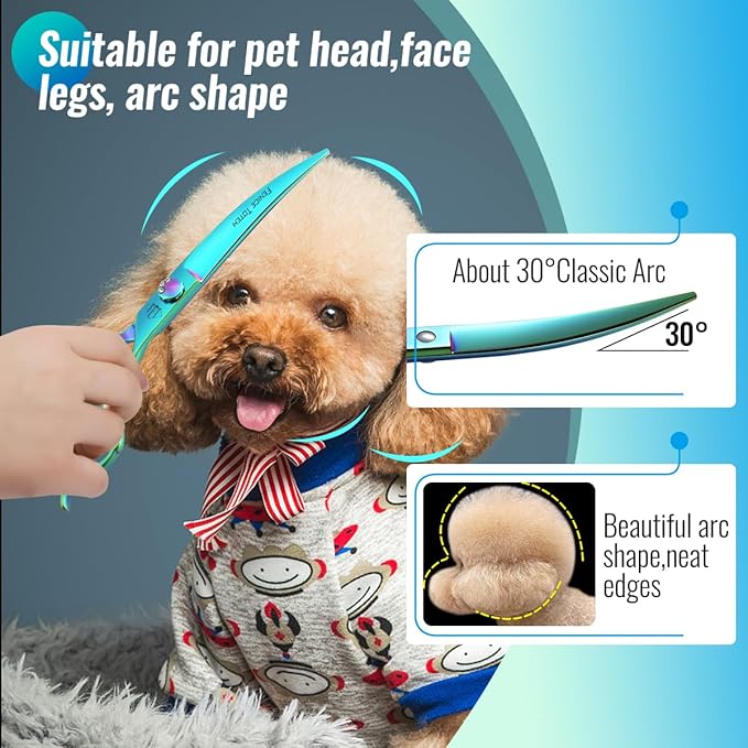 Dog Grooming Scissors: 7" Curved Pet Shears Made Of Japanese 440C for Trimming Dogs Cats and Other Pets Green