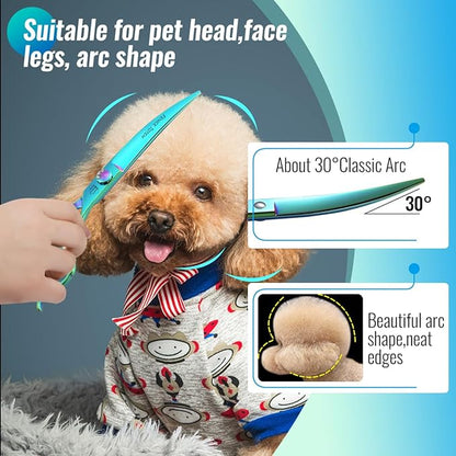 Dog Grooming Scissors: 7" Curved Pet Shears Made Of Japanese 440C for Trimming Dogs Cats and Other Pets Green