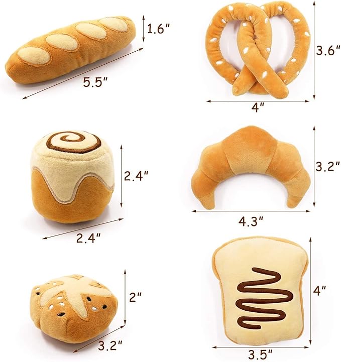 Bread Catnip Toys, Cat Toy for Indoor Interactive Toys, Kitten Chew Bite Kick Toy Baguette Croissant Pretzel Toast Bun Cinnamon Roll Plush Catmint Pet Birthday Presents 6 Pack