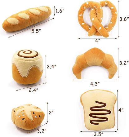 Bread Catnip Toys, Cat Toy for Indoor Interactive Toys, Kitten Chew Bite Kick Toy Baguette Croissant Pretzel Toast Bun Cinnamon Roll Plush Catmint Pet Birthday Presents 6 Pack