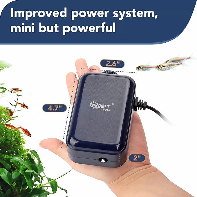 hygger Aquarium Air Pump,Adjustable Oxygen Pump，Silent Powerful Aerator Pump 2W/3W/4.5W/6W/ 1/2 Air Outlets Ultra for Up to 100 Gallon Tank