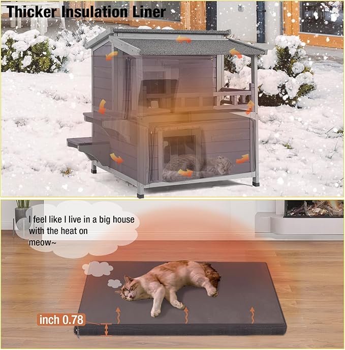 Aivituvin Insulated Outdoor Cat House for Winter Weatherproof Outside Feral Cat Shelter with Liner