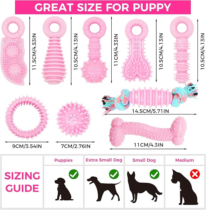 Puppy Toys, 9 Pack Puppy Chew Toys for Teething, Cute Pink Small Dog Toys, Puppy Teething Toys for Puppies, Soft Durable Interactive Dog Chew Toys for Puppy to Small Dogs