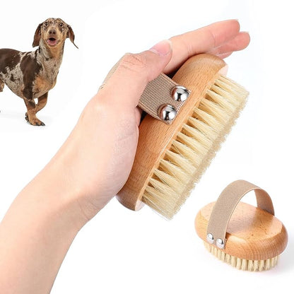 Natural Soft Boar Bristle Pet Brush Palm Sleek Dog Cat Brush for Short Haired Pets Gentle Elastic Band Non Slip Grip Handle for Daily Grooming Shower Bath Massage Shedding Detangling