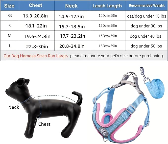 Dog Harness with Leash Set, No Pull Adjustable Reflective Step-in Puppy Harness with Thickened Padded Vest for Extra-Small/Small Medium Large Dogs and Cats (Grey, L)