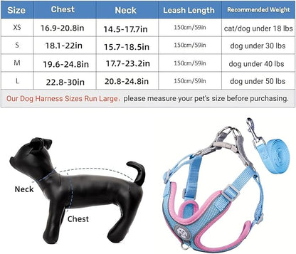 Dog Harness with Leash Set, No Pull Adjustable Reflective Step-in Puppy Harness with Thickened Padded Vest for Extra-Small/Small Medium Large Dogs and Cats (Grey, L)