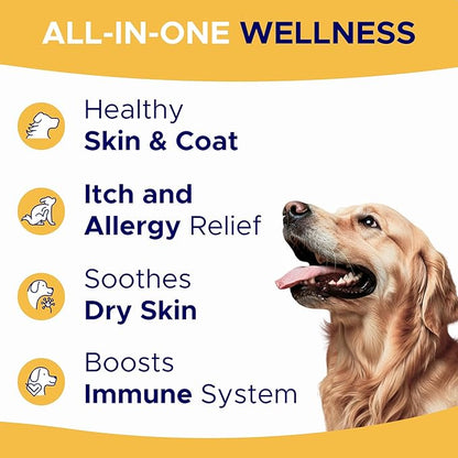 Omega 3 Fish Oil for Dogs (360Ct) - Skin&Coat Chews - Dry & Itchy Skin Relief + Allergy Support - Shiny Coat - EPA&DHA Fatty Acids - Salmon Oil Chews Promotes Heart, Hip & Joint Support