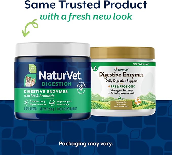 NaturVet  Digestive Enzymes for Dogs - Plus Probiotics & Prebiotics | Helps Support Diet Change & A Healthy Digestive Tract | for Dogs & Cats | 8 oz Powder