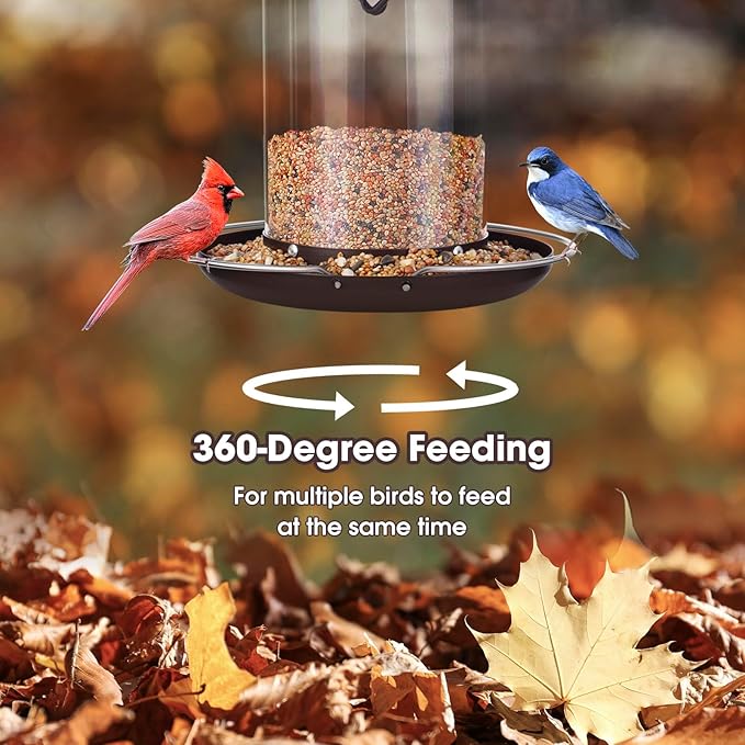 Metal Roof Bird Feeder, Bird Feeders for Outdoors Hanging with Clear Tube Seed Capacity for Cardinal Finch, Chew Proof Wild birdfeeders for Garden Yard Outside
