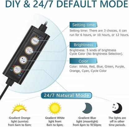 hygger Clip On 24/7 Lighting Aquarium LED Light,Sunrise-Daylight-Moonlight and DIY Mode, Adjustable Timer/Brightness Fish Tank Light with 7 Colors for Planted Tank (14W for 12~20in Tank)