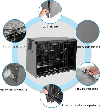 36 Inch Dog Crate Cover,Pet Kennel Cover for Wire Large Dog Cage with1 2 3 Doors. Durable Waterproof 600D Oxford Fabric Indoor/Outdoor Gray