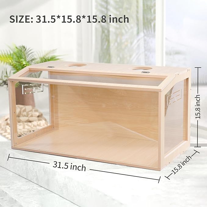31.5 inch Wooden Hamster Cage, Large Habitat, Openable Top, Transparent Acrylic for Interior View, Ventilated, Easy to Clean, for Syrian Hamster, Dwarf Hamster, Gerbil, Other Small Pet Animals