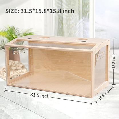 31.5 inch Wooden Hamster Cage, Large Habitat, Openable Top, Transparent Acrylic for Interior View, Ventilated, Easy to Clean, for Syrian Hamster, Dwarf Hamster, Gerbil, Other Small Pet Animals