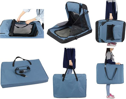 EliteField 3-Door Folding Soft Dog Crate with Carrying Bag and Fleece Bed (2 Year Warranty), Indoor & Outdoor Pet Home (42" L x 28" W x 32" H, Blue Gray)