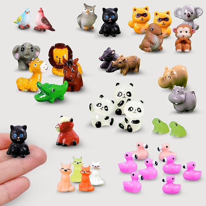 37 Pcs Mini Resin Animal Figurines Fairy Garden Accessories Micro Landscape Decor with Tiger Elephant Owl Giraffe Panda Flamingo Fox Monkey Hippo