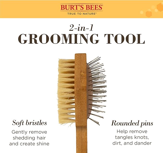 Burt's Bees for Pets Double Sided Pin & Hemp Bristle Dog Brush | Best All-Purpose Dog Brush to Reduce Shedding | for Long & Short Haired Large Dogs, Bamboo