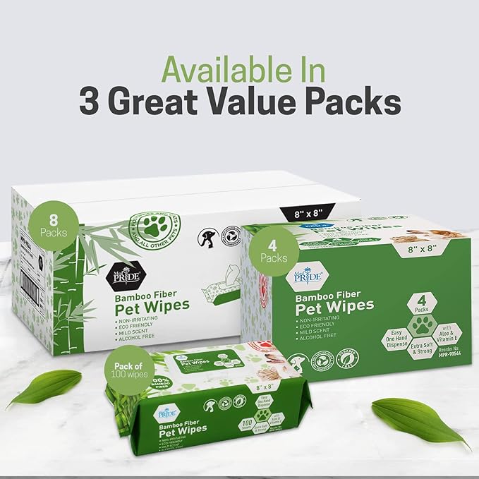MED PRIDE 100% Bamboo Fiber Hypoallergenic Dog Wipes for Paws and Butt, Alcohol & Paraben-Free, Deodorizing, 8_8, 800 Wipes