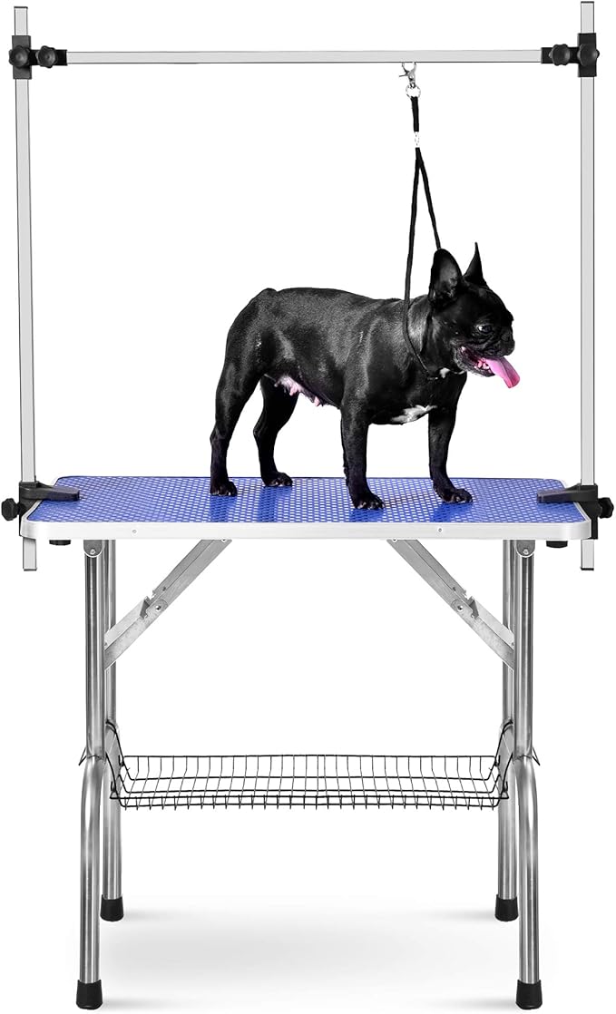 46" Dog Grooming Table, Folding Pet Grooming Table With Arm & Nosse & Mesh Tray For Bathing, Trimming, Drying, Grooming, Maximum Capacity Up To 330 Lbs