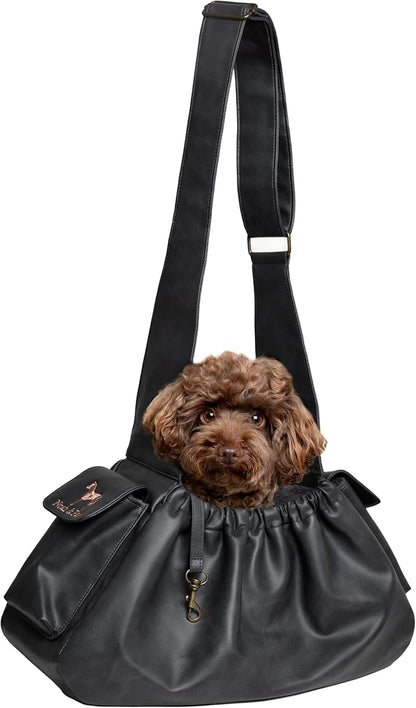 Noah & Paw Dog Sling Carrier for Small Dogs 5-18lb, Dog Sling for Small Dogs and Cats, Dog Carrier with Adjustable Padded Strap, Vegan Leather Lined with Fur, Double Safety Feature, Machine Washable