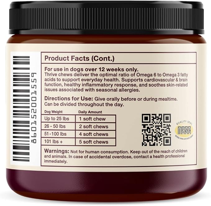 Hemp Well Thrive Chews for Dogs  Supports Hip, Joint, and Heart Health, Promotes Immune Support, Strengthens Skin and Coat, Organically Sourced  60 Count
