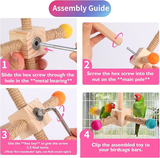 Kyouki Bird Perch Toy - Suitable for Small & Medium Parrots: Conures, Cockatiels, Lovebirds, Parakeets, Quakers, Caiques, Pionus | 360° Spinning Stand (Primary Colors, Medium Size)