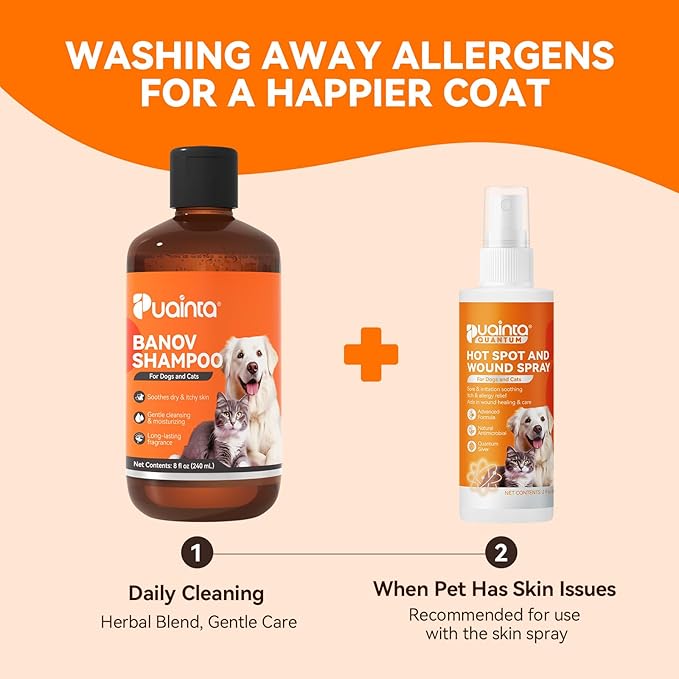 Dog & Cat Shampoo for Itchy Skin Relief, Hypoallergenic, Daily Use or Skin Conditions, 8oz
