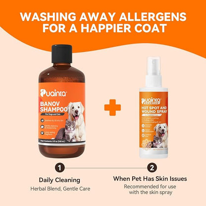 Dog & Cat Shampoo for Itchy Skin Relief, Hypoallergenic, Daily Use or Skin Conditions, 8oz