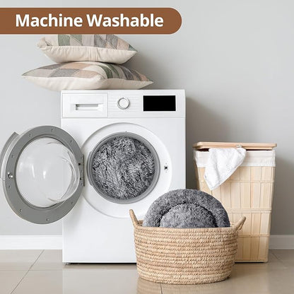 JOLLYVOGUE Donut Dog Bed for Large Dogs, Anti-Anxiety Washable Round Large Pet Bed, Calming Donut Dog Bed for Sleeping, Fluffy Dog Beds for Large Dogs, Round Bed for Indoor Pet (36"/Smoke Black