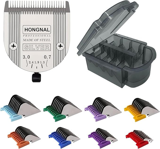 Adjustable 5 in 1 Replacement Blades & Animal Stainless Steel Attachment Guide Comb,Compatible with W-AHL Bravura,Arco,Chromado,Figura,and Motion,Pet,Dog,Cat,Horse Clippers