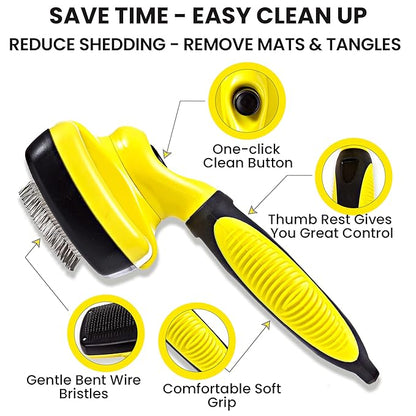 Slicker Dog Brush for Goldendoodles, Poodles & Dematting Pet Comb Value Kit - Easy Self Cleaning Slicker Brush for Grooming Dogs, Golden Doodle, Poodle, Cats - Detangle Comb Removes Matts