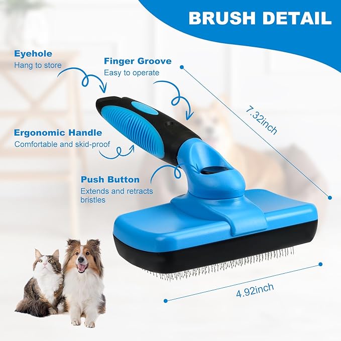 Dog and Cat Brush,Slicker Brush for Shedding Dogs and Cats,Suitable for Haired Pets,Grooming,Self-Cleaning,Perfect Retractable,Large(Blue)