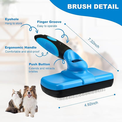 Dog and Cat Brush,Slicker Brush for Shedding Dogs and Cats,Suitable for Haired Pets,Grooming,Self-Cleaning,Perfect Retractable,Large(Blue)