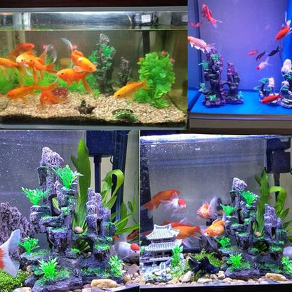 Tfwadmx Aquarium Mountain View Moss Tree Rock Cave Fish Tank Stone Ornament Landscape Decoration with Small Plants