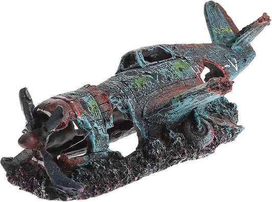 Fish Tank Decoration Fighter Vintage Airplane Ruins Submarine Landscape Fish Shrimp Shelter Cave Hideout Resin Aquarium Decor Turtle Tank Decoration