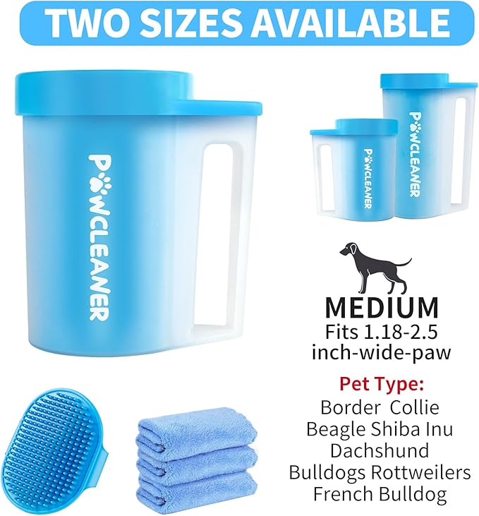 Dog Paw Cleaner for Dogs, (with 3Pcs Absorbent Towels & Adjustable Bath Brush) Dog Paw Washer, Pet Foot Cleaner (Blue, Medium)