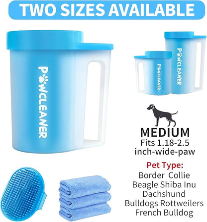 Dog Paw Cleaner for Dogs, (with 3Pcs Absorbent Towels & Adjustable Bath Brush) Dog Paw Washer, Pet Foot Cleaner (Blue, Medium)