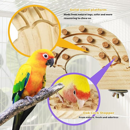 2 Pcs Bird Platform,Wooden Chew Toys, Hanging Wooden Puzzle Foraging,Parrot Cork Stopper Toys Birds Feeding Toy,2 Pcs Bird Cage Food Holder Fruit, for Small and Medium Parrots(D)