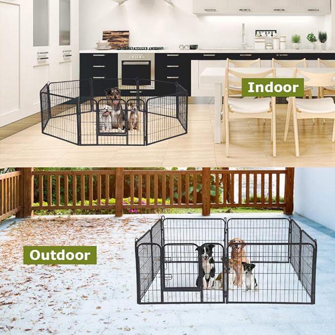 FDW "Pet Playpen 8 Panel 24â€32â€40â€ inch Indoor & Outdoor Folding Metal Exercise Pen & Pet Playpen Puppy Cat Exercise Fence Barrier Playpen Kennel (24"", Hammigrid)