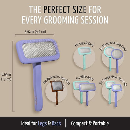 Tauro Pro Line Wooden Deshedding Dog Brush for Long Goldendoodle, Labradoodle & Poodle Hair - Purple Slicker Brush for Dog & Cat Grooming - Rectangular Flexible Cushion & Non-Slip Grip, M