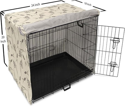 Ambesonne Boho Dog Crate Cover, Botanical Themed Delicate Pastel Pattern with Natural Field Herbs Print, Easy to Use Pet Kennel Cover for Cats & Medium Dogs, 24 Inch, Cream Charcoal