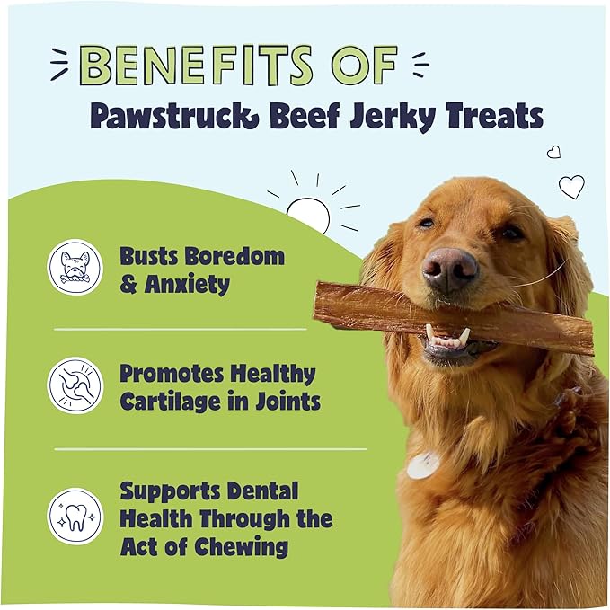 Pawstruck Premium Beef Jerky Dog Treat Chews, Large 10" Strips  Supports Hip & Joint Health, Rich in Glucosamine & Chondroitin, No Added Preservatives  15 Count