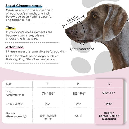 Dog Muzzle,Mesh Soft Muzzle for Small Medium Large Sized Dogs, Breathable Reflective Adjustable Puppy Muzzles with Collar for Scavenging Grooming Biting Chewing,Allows Panting and Drinking(Pink L)