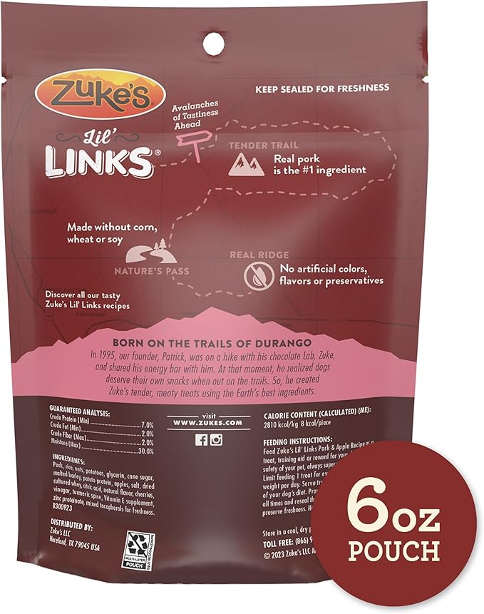 Zuke_ Lil Links Dog Treats for Dogs of All Sizes, Snacking Sausage Treats for Dogs, Pet Treats made with Real Pork & Apple, 6 oz. Resealable Pouch - 6 oz. Bag