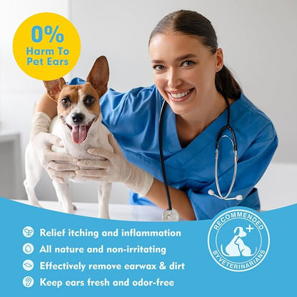 Seaweed Ear Cleaner Wipes for Dogs & Cats - Gentle Finger Wipes for Cleaning Earwax, Debris - Soothe Itching & Inflammation - Unscented, Hypoallergenic & Deodorizing - Made in PRC (60 Pcs)