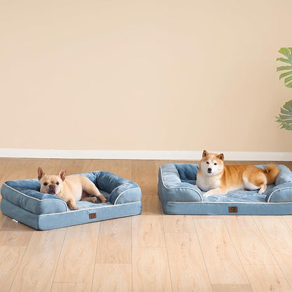 EHEYCIGA Orthopedic Dog Beds for Large Dogs, Waterproof Memory Foam Large Dog Bed with Sides, Non-Slip Bottom and Egg-Crate Foam Large Dog Couch Bed with Washable Removable Cover, Washed Blue