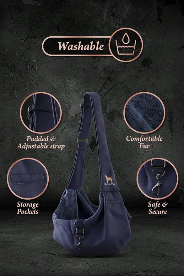 Noah & Paw Dog Sling Carrier for Small Dogs 5-18lb, Dog Sling for Small Dogs and Cats, Dog Carrier with Adjustable Padded Strap, Premium Twill, Lined with Fur, Double Safety Feature, Machine Washable