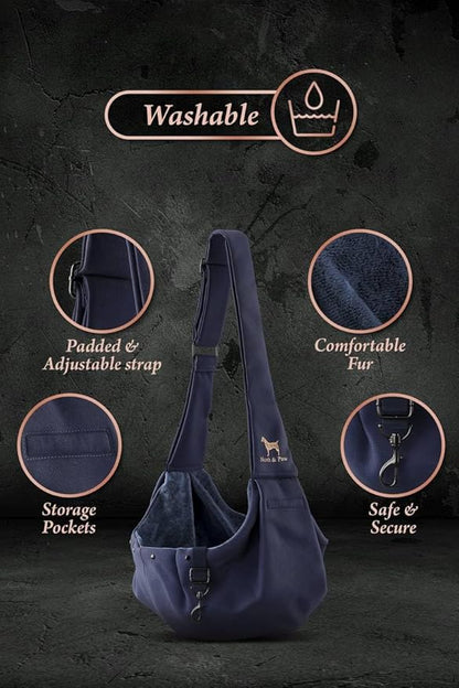 Noah & Paw Dog Sling Carrier for Small Dogs 5-18lb, Dog Sling for Small Dogs and Cats, Dog Carrier with Adjustable Padded Strap, Premium Twill, Lined with Fur, Double Safety Feature, Machine Washable