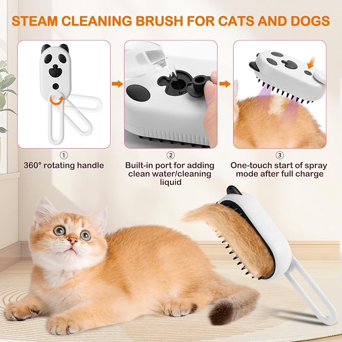 2025-NEW Cat Steam Brush for Shedding, 4 in 1 Brushs with Foldable Handle, Steam Brushs for Cats,Water Brush for Cat, Pet Spray Hair Removal Comb,magic wand for pet hair(white)